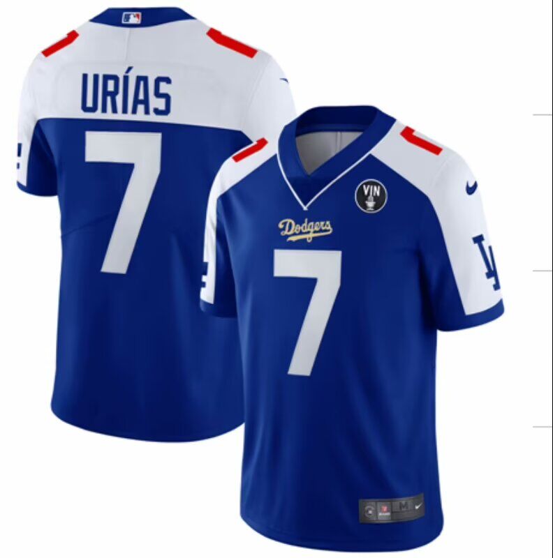 Men Los Angeles Dodgers #7 Urias White blue Nike Game MLB Jersey 